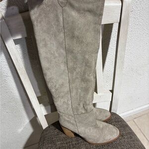 Mi.iM Over the Knee Suede Boots - Light Gray